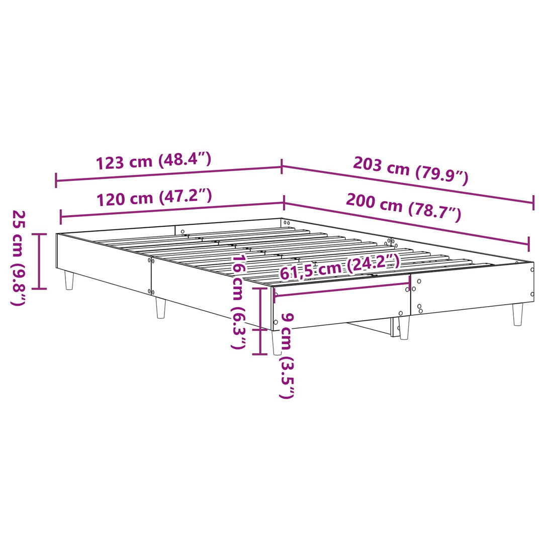 Sängram Svart Ek 203 X 123 X 25 Cm Konstruerat Trä