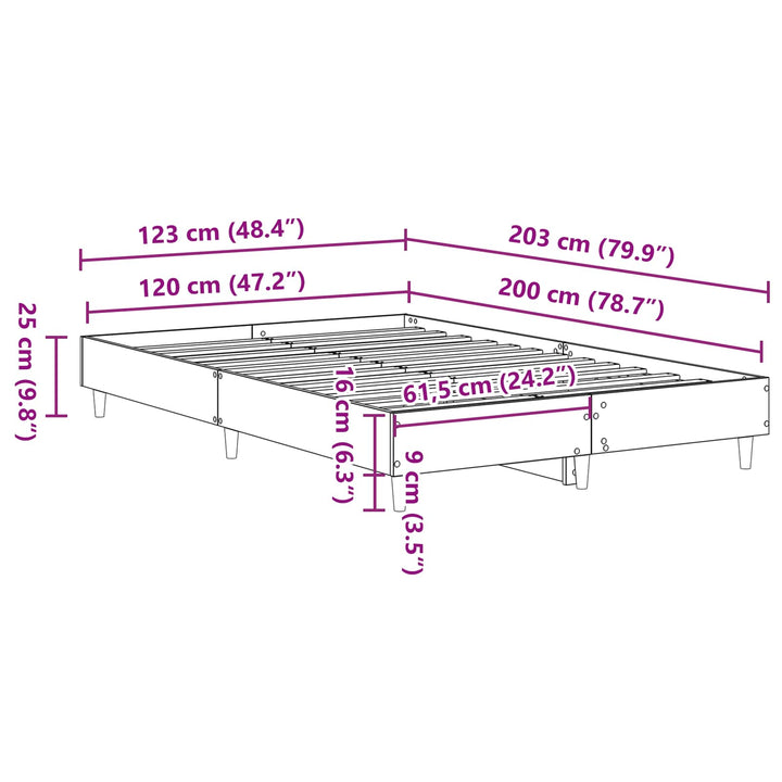 Sängram Svart Ek 203 X 123 X 25 Cm Konstruerat Trä