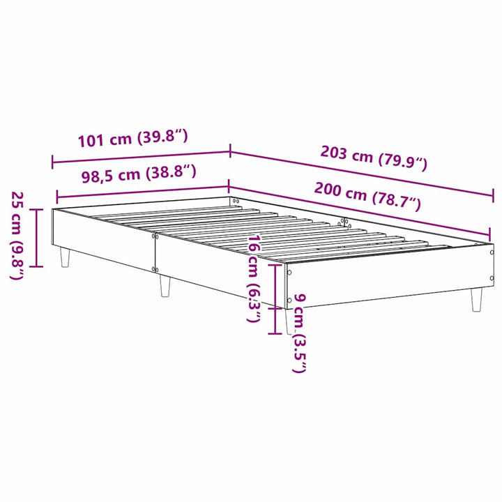 Sängram Svart Ek 203 X 101 X 25 Cm Konstruerat Trä