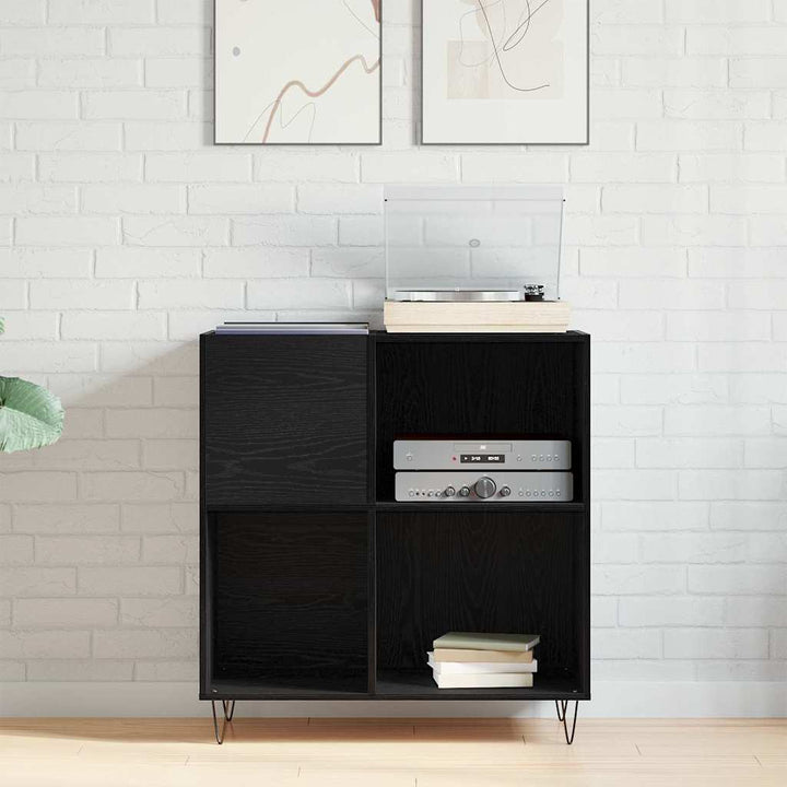 Skivskåp Med Hylla Svart Ek 85 X 38 X 89 Cm Konstruerat Trä