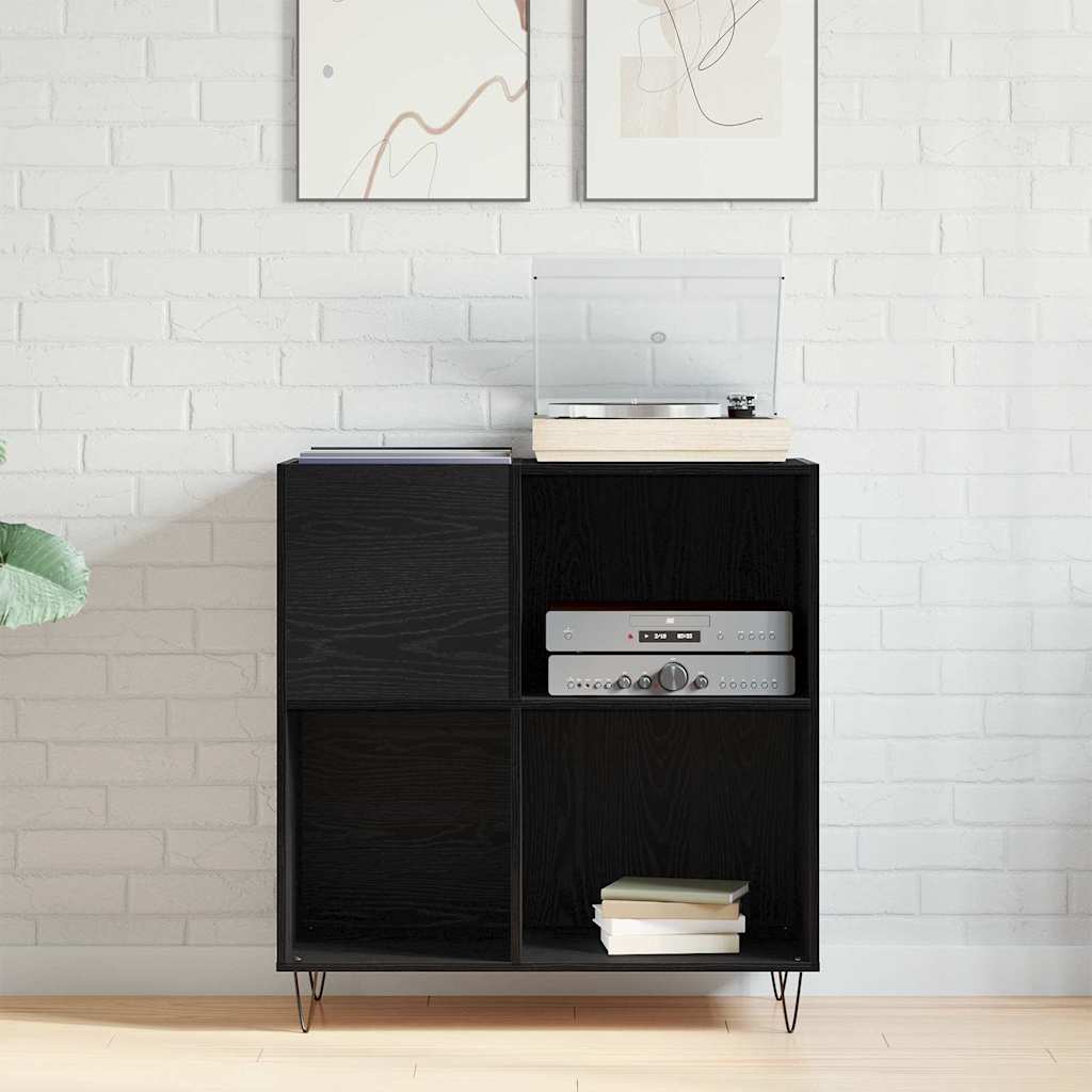 Skivskåp Med Hylla Svart Ek 85 X 38 X 89 Cm Konstruerat Trä