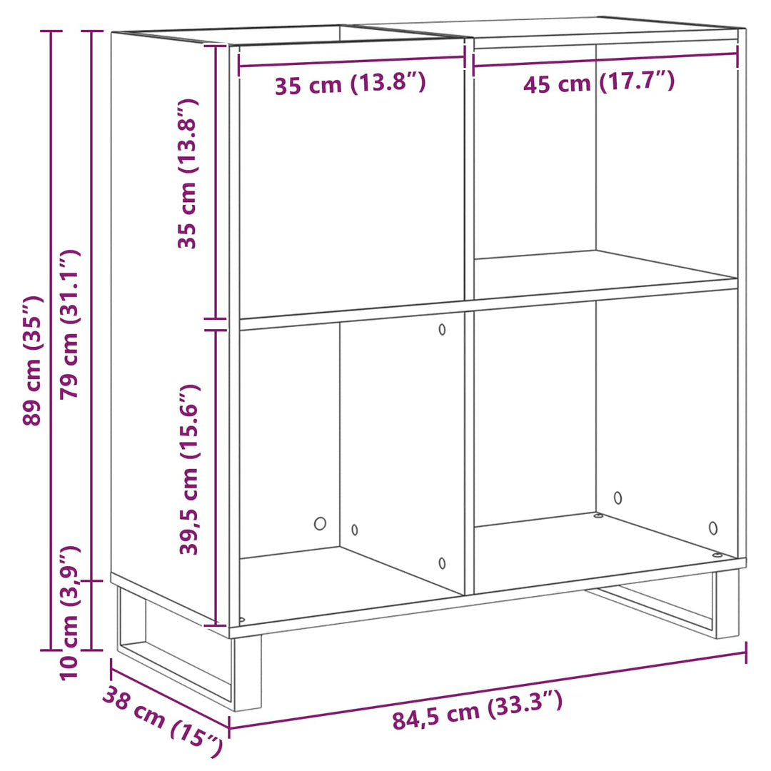 Skivskåp Med Hylla Svart Ek 85 X 38 X 89 Cm Konstruerat Trä