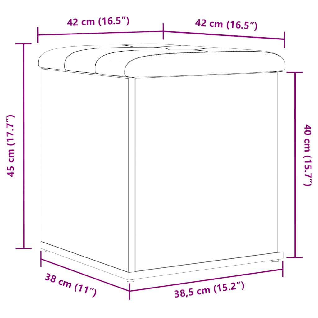 Förvaringsbänk Svart Ek 42 X 42 X 45 Cm Konstruerat Trä