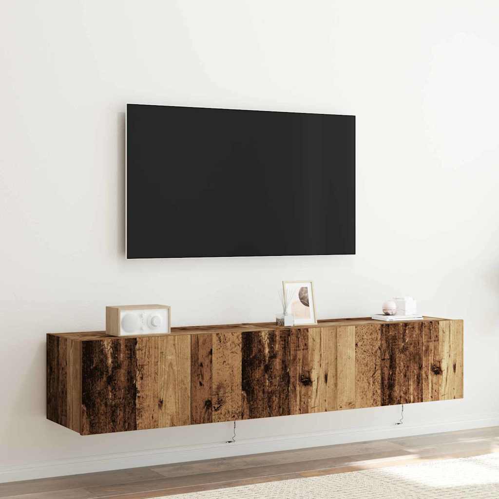 Tv Vägghylla 2 Pcs Gammalt Trä 80 X 35 X 31 Cm Konstruerat Trä