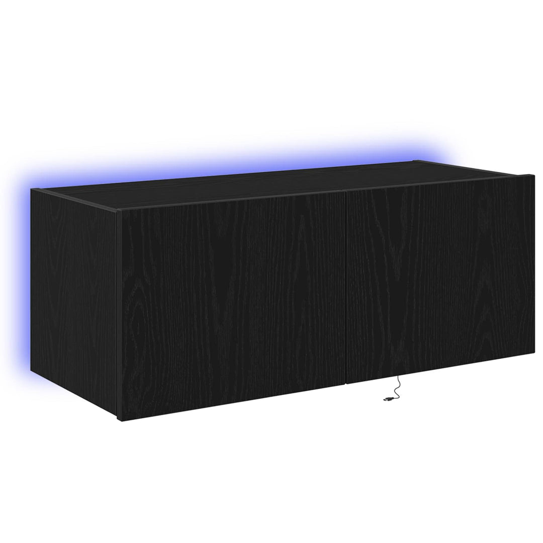 Tv Vägghylla Med Led Svart Ek 80 X 35 X 31 Cm Konstruerat Trä