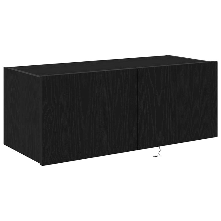 Tv Vägghylla Med Led Svart Ek 80 X 35 X 31 Cm Konstruerat Trä