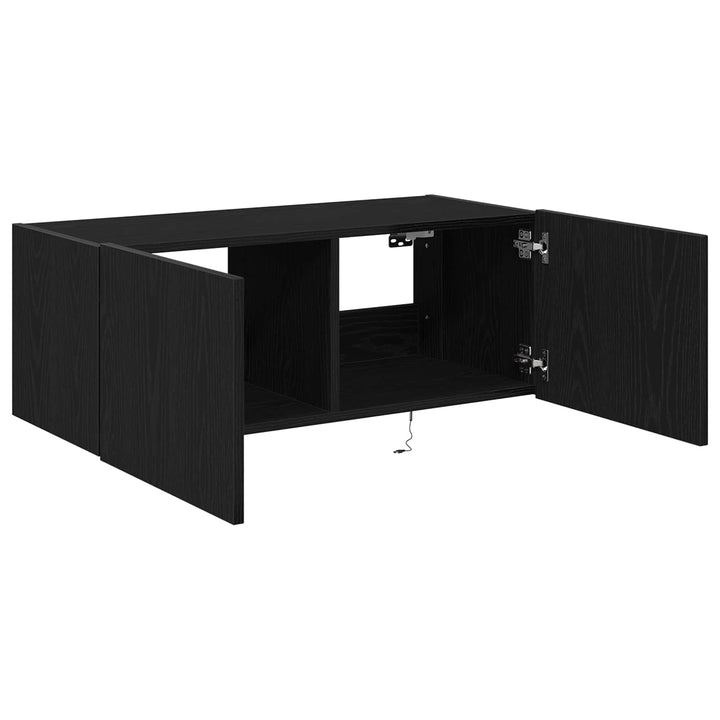 Tv Vägghylla Med Led Svart Ek 80 X 35 X 31 Cm Konstruerat Trä