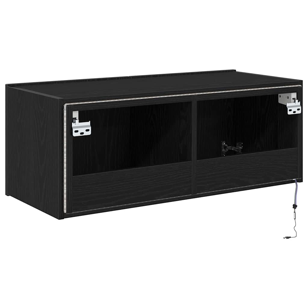Tv Vägghylla Med Led Svart Ek 80 X 35 X 31 Cm Konstruerat Trä