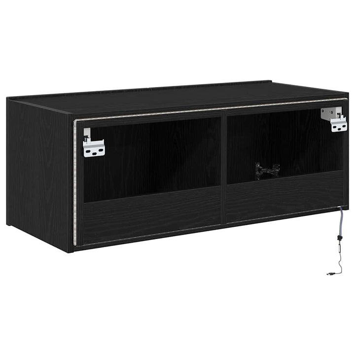 Tv Vägghylla Med Led Svart Ek 80 X 35 X 31 Cm Konstruerat Trä