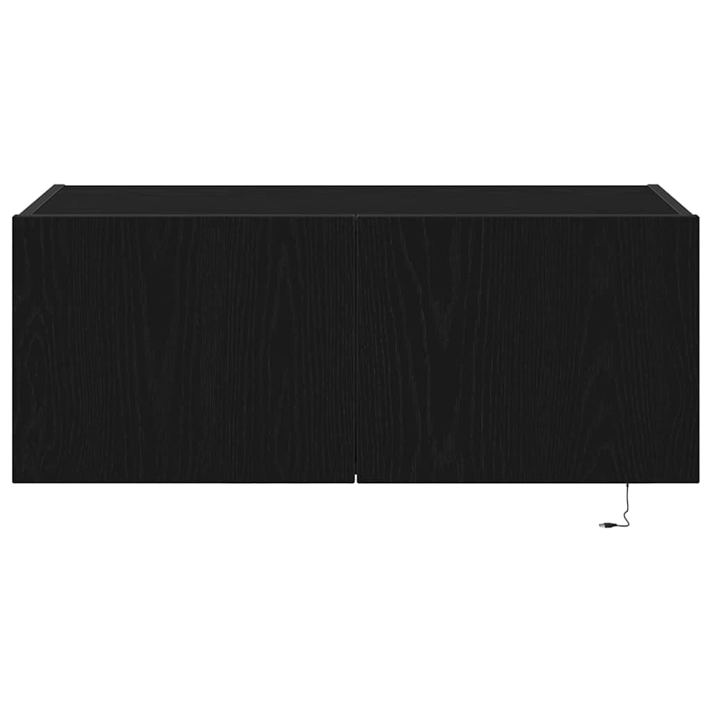 Tv Vägghylla Med Led Svart Ek 80 X 35 X 31 Cm Konstruerat Trä