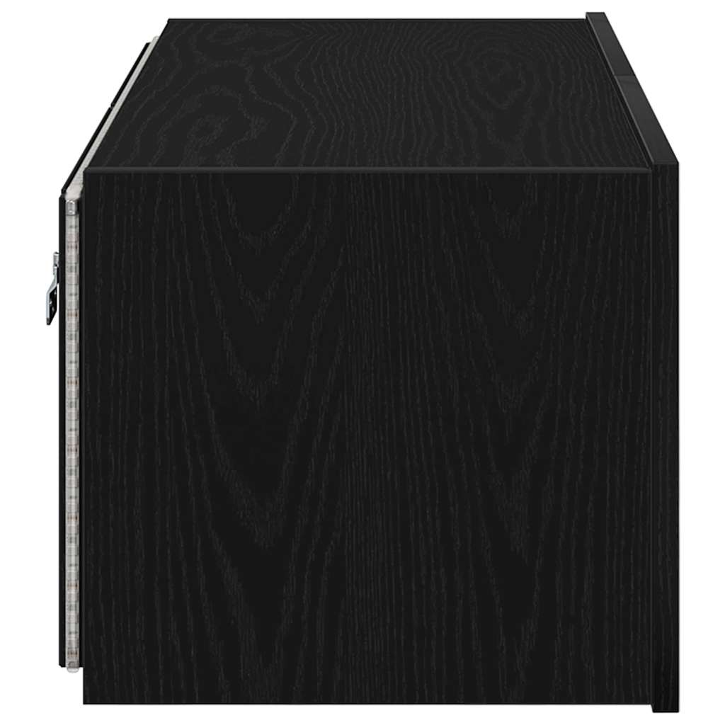 Tv Vägghylla Med Led Svart Ek 80 X 35 X 31 Cm Konstruerat Trä