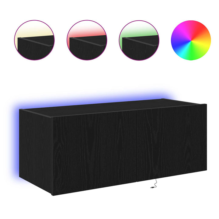 Tv Vägghylla Med Led Svart Ek 80 X 35 X 31 Cm Konstruerat Trä