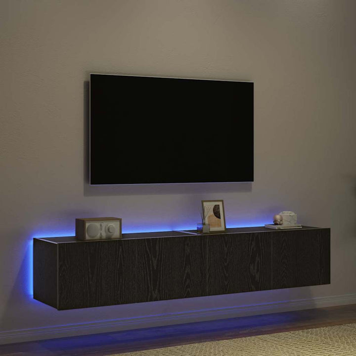 Tv Vägghylla 2 Pcs Svart Ek 80 X 35 X 31 Cm Konstruerat Trä