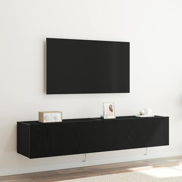 Tv Vägghylla 2 Pcs Svart Ek 80 X 35 X 31 Cm Konstruerat Trä
