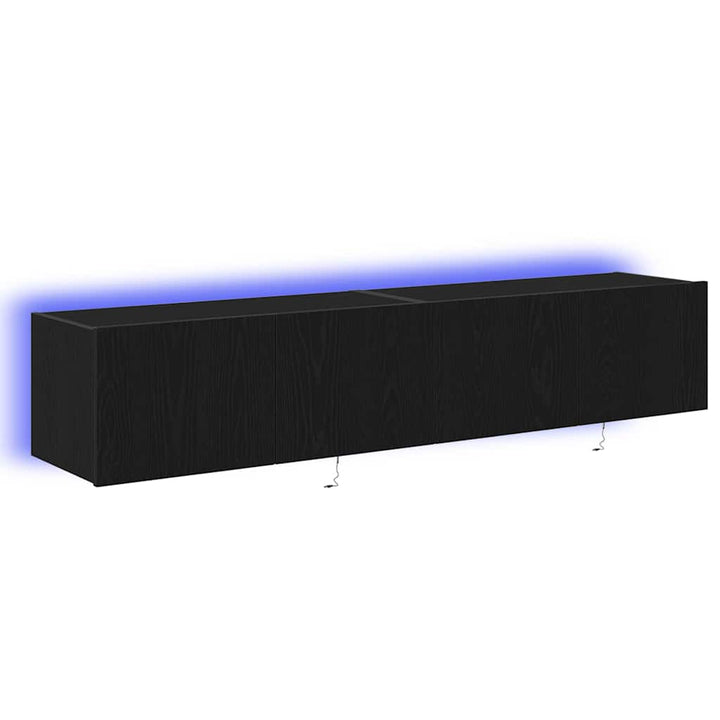 Tv Vägghylla 2 Pcs Svart Ek 80 X 35 X 31 Cm Konstruerat Trä