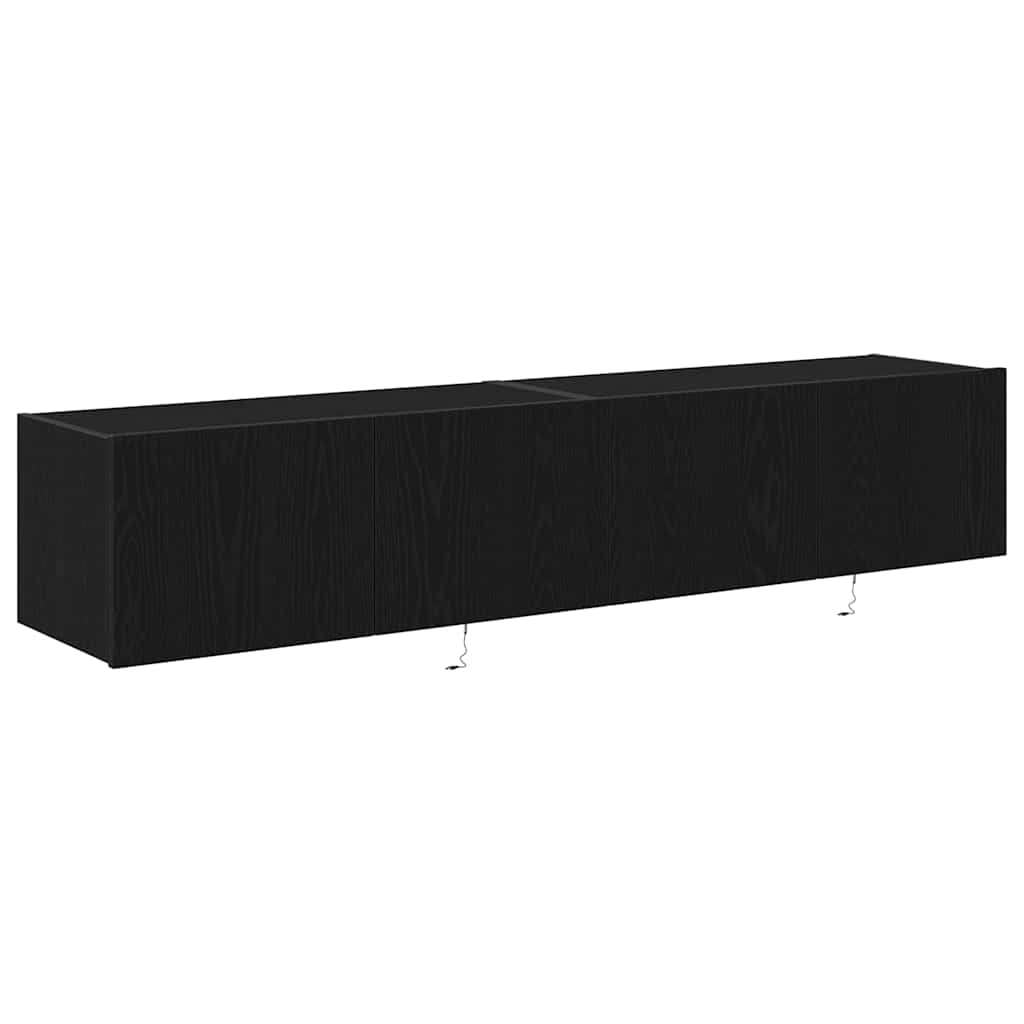 Tv Vägghylla 2 Pcs Svart Ek 80 X 35 X 31 Cm Konstruerat Trä