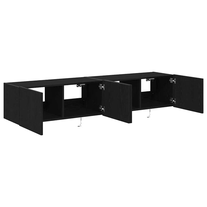 Tv Vägghylla 2 Pcs Svart Ek 80 X 35 X 31 Cm Konstruerat Trä