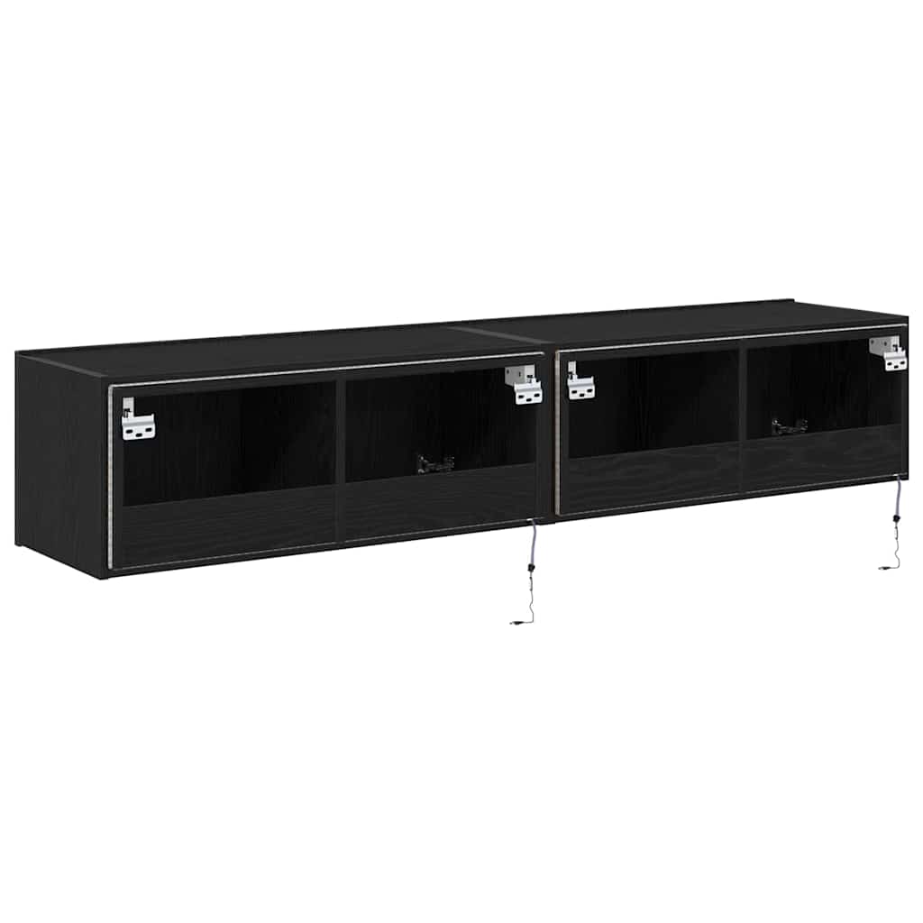 Tv Vägghylla 2 Pcs Svart Ek 80 X 35 X 31 Cm Konstruerat Trä