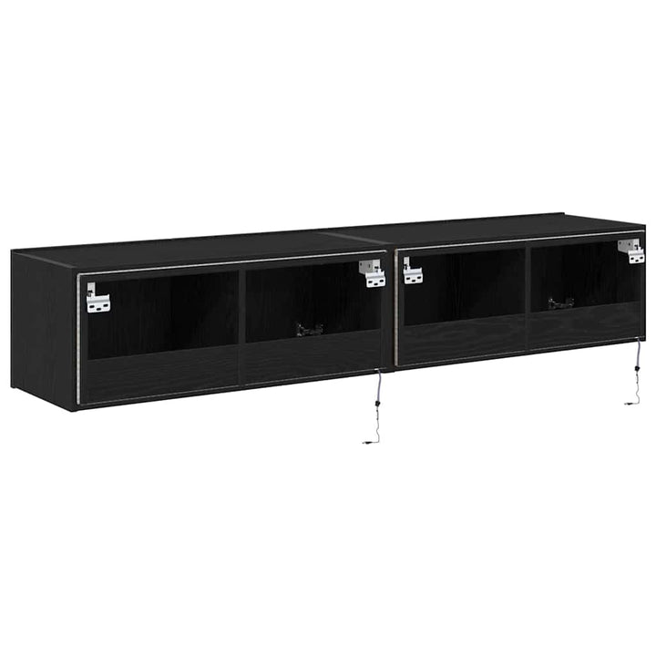 Tv Vägghylla 2 Pcs Svart Ek 80 X 35 X 31 Cm Konstruerat Trä