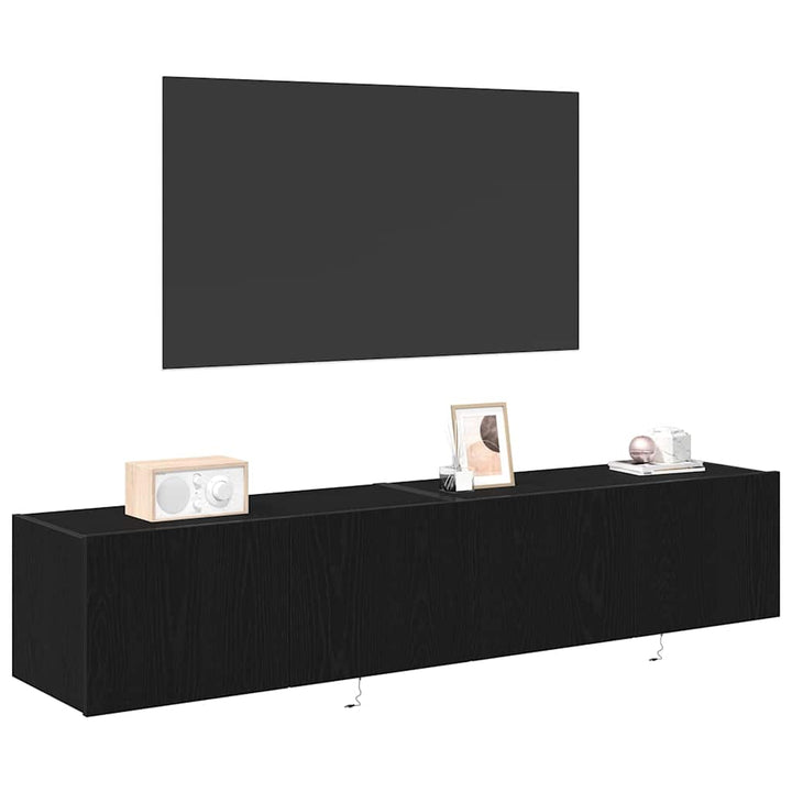 Tv Vägghylla 2 Pcs Svart Ek 80 X 35 X 31 Cm Konstruerat Trä