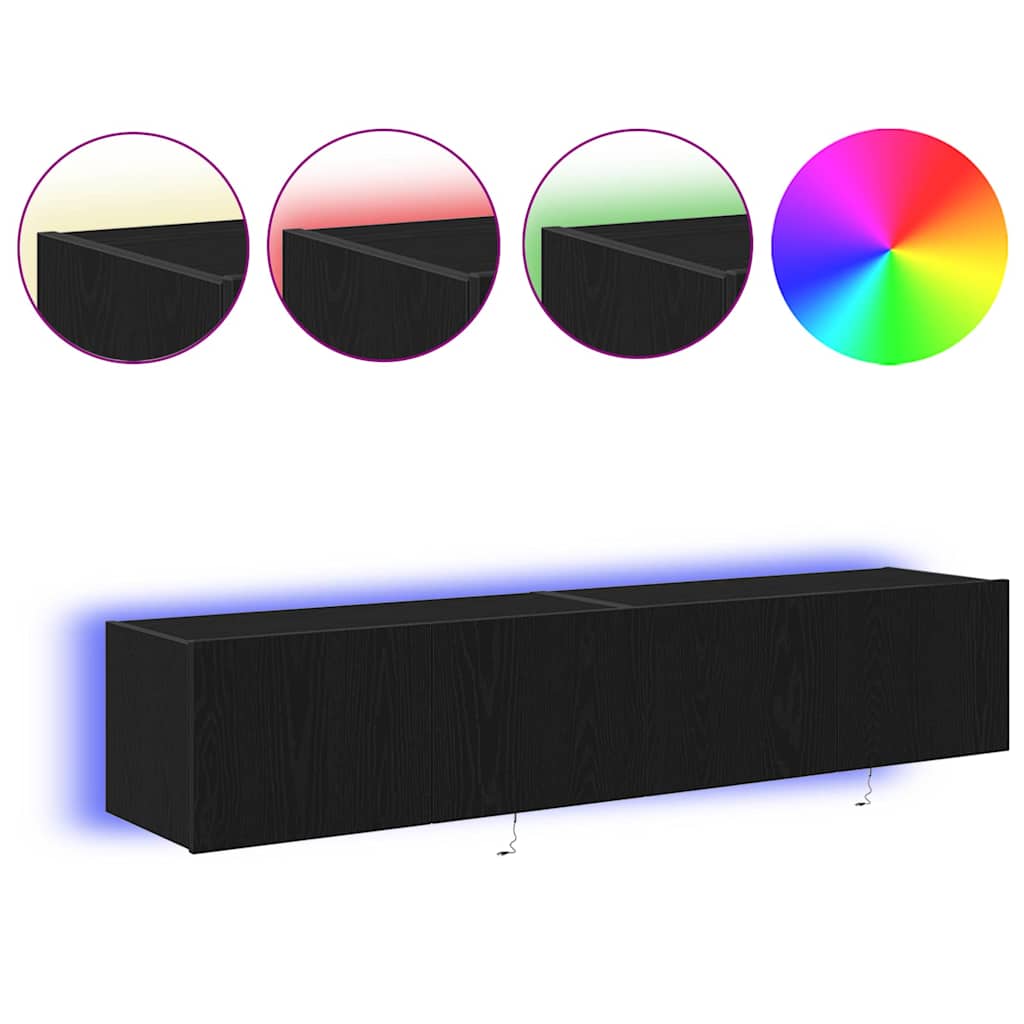 Tv Vägghylla 2 Pcs Svart Ek 80 X 35 X 31 Cm Konstruerat Trä