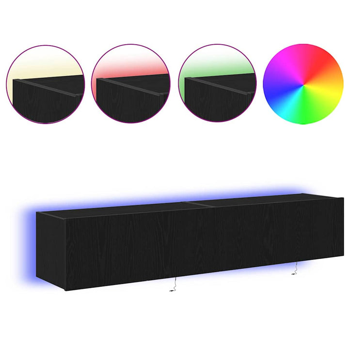 Tv Vägghylla 2 Pcs Svart Ek 80 X 35 X 31 Cm Konstruerat Trä