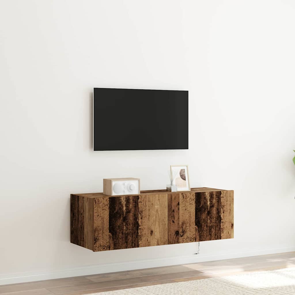 Tv Vägghylla 2 Pcs Gammalt Trä 100 X 35 X 31 Cm Konstruerat Trä