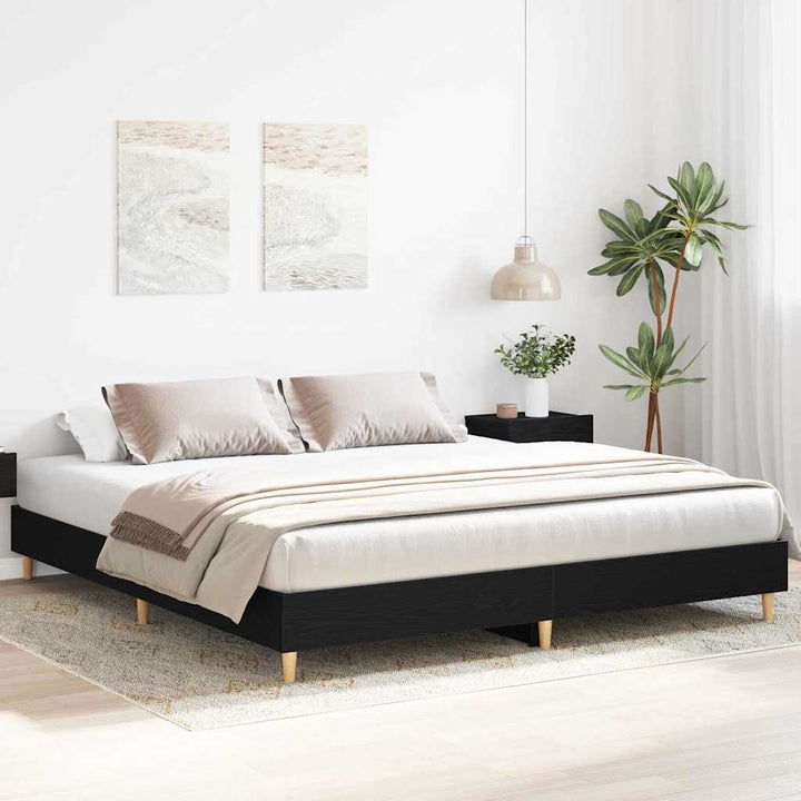 Sängram Svart Ek 203 X 183 X 25 Cm Konstruerat Trä