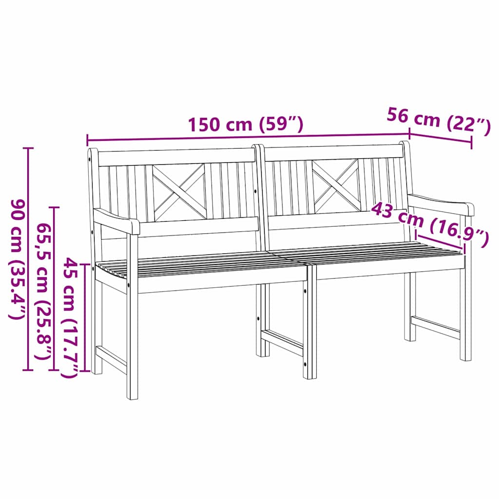 Utomhusbänk Naturlig 150 X 56 X 90 Cm Massivt Akaciaträ