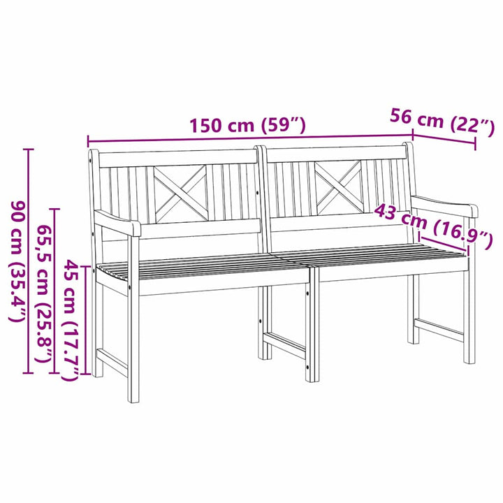 Utomhusbänk Naturlig 150 X 56 X 90 Cm Massivt Akaciaträ