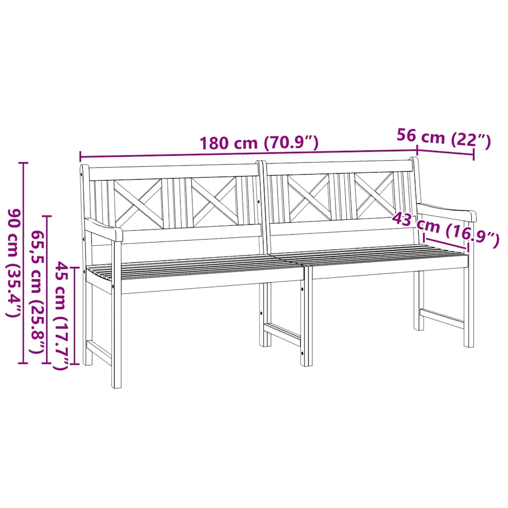 Utomhusbänk Naturlig 180 X 56 X 90 Cm Massivt Akaciaträ