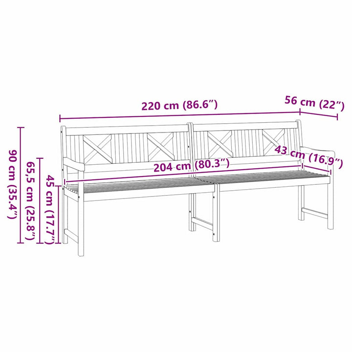Utomhusbänk Naturlig 220 X 56 X 90 Cm Massivt Akaciaträ