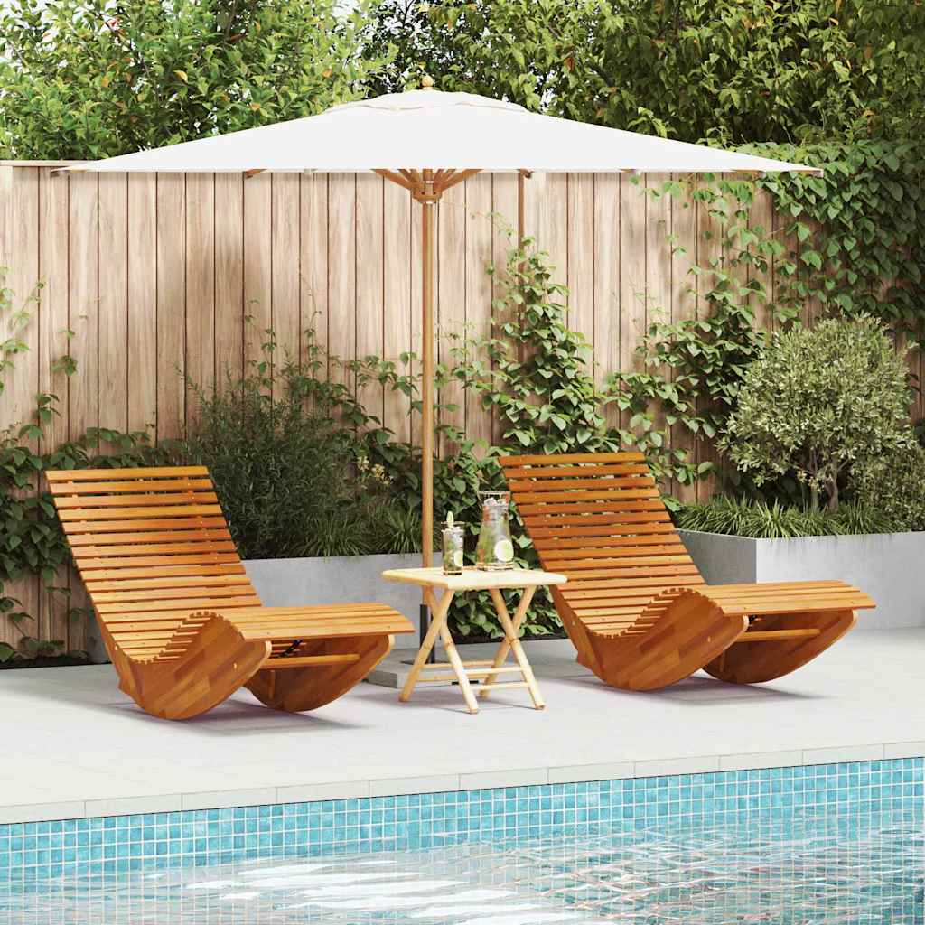 Lounger 2-Person 2 Pcs Brun 154 X 60 X 74 Cm Massivt Akaciaträ