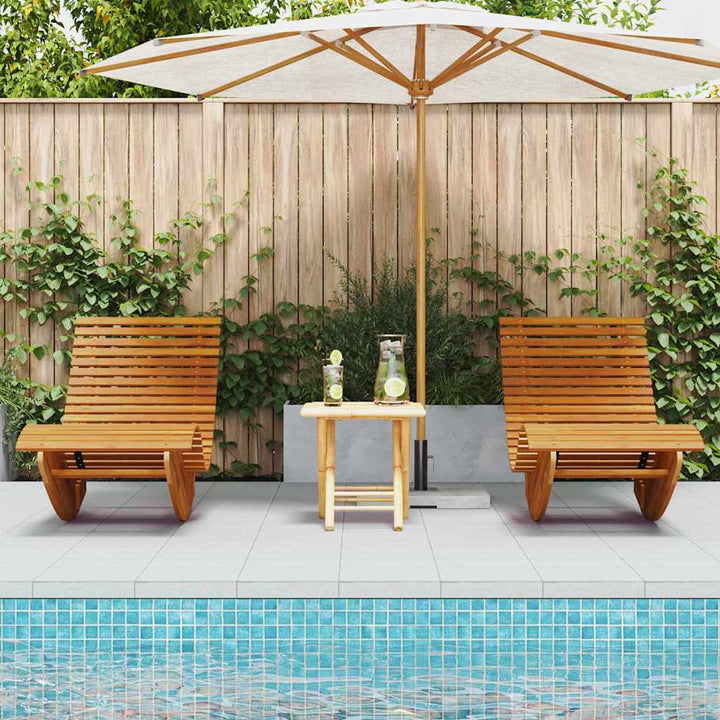 Lounger 2-Person 2 Pcs Brun 154 X 60 X 74 Cm Massivt Akaciaträ