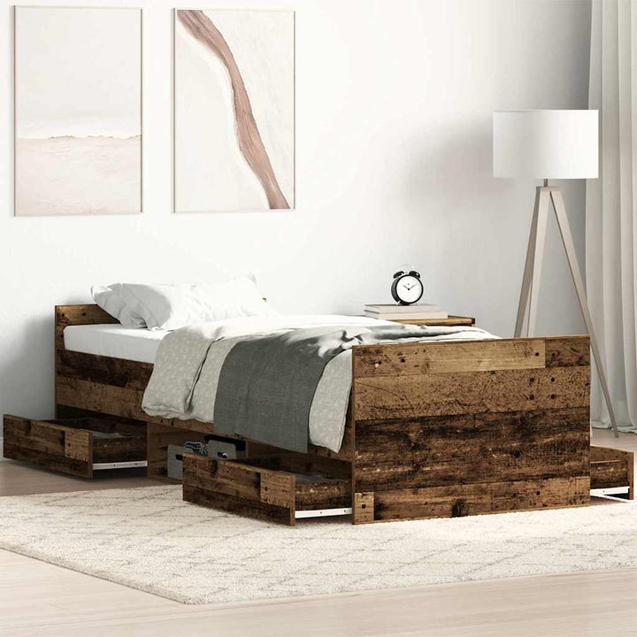 Sängram Med Låda Gammalt Trä 193 X 78 X 50 Cm Konstruerat Trä