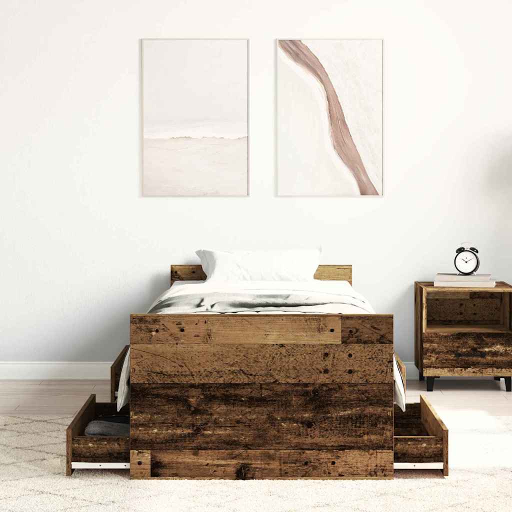Sängram Med Låda Gammalt Trä 193 X 78 X 50 Cm Konstruerat Trä
