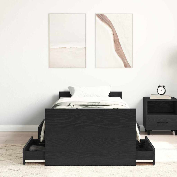 Sängram Med Låda Svart Ek 193 X 78 X 50 Cm Konstruerat Trä