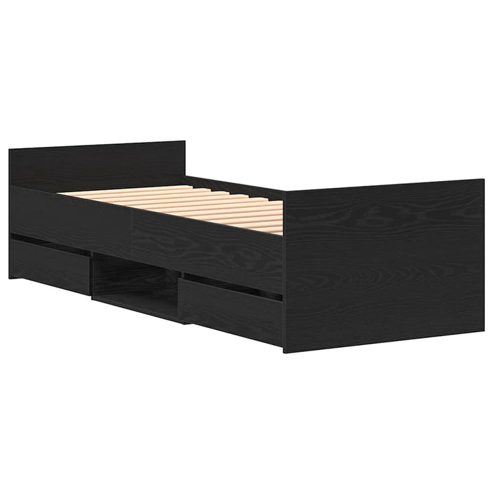Sängram Med Låda Svart Ek 193 X 78 X 50 Cm Konstruerat Trä