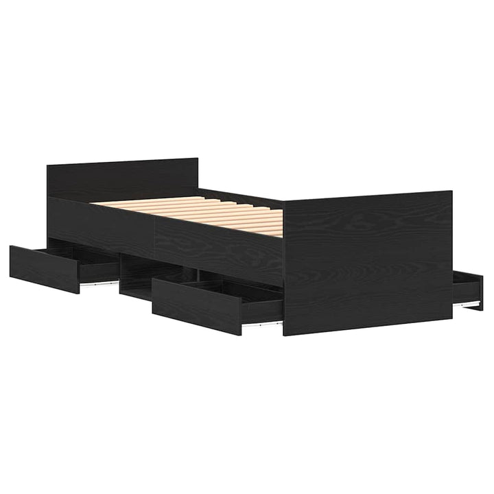 Sängram Med Låda Svart Ek 193 X 78 X 50 Cm Konstruerat Trä