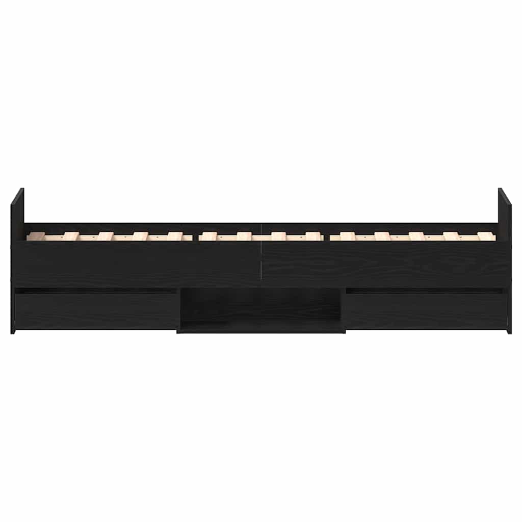 Sängram Med Låda Svart Ek 193 X 78 X 50 Cm Konstruerat Trä