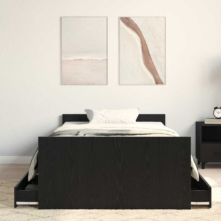 Sängram Med Låda Svart Ek 203 X 103 X 50 Cm Konstruerat Trä