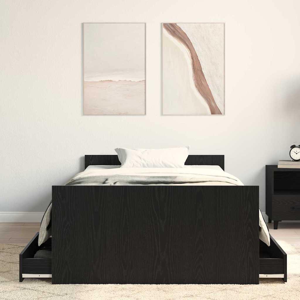 Sängram Med Låda Svart Ek 203 X 93 X 50 Cm Konstruerat Trä