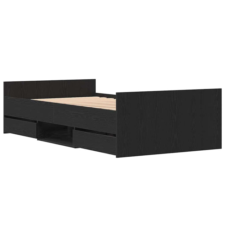 Sängram Med Låda Svart Ek 203 X 93 X 50 Cm Konstruerat Trä
