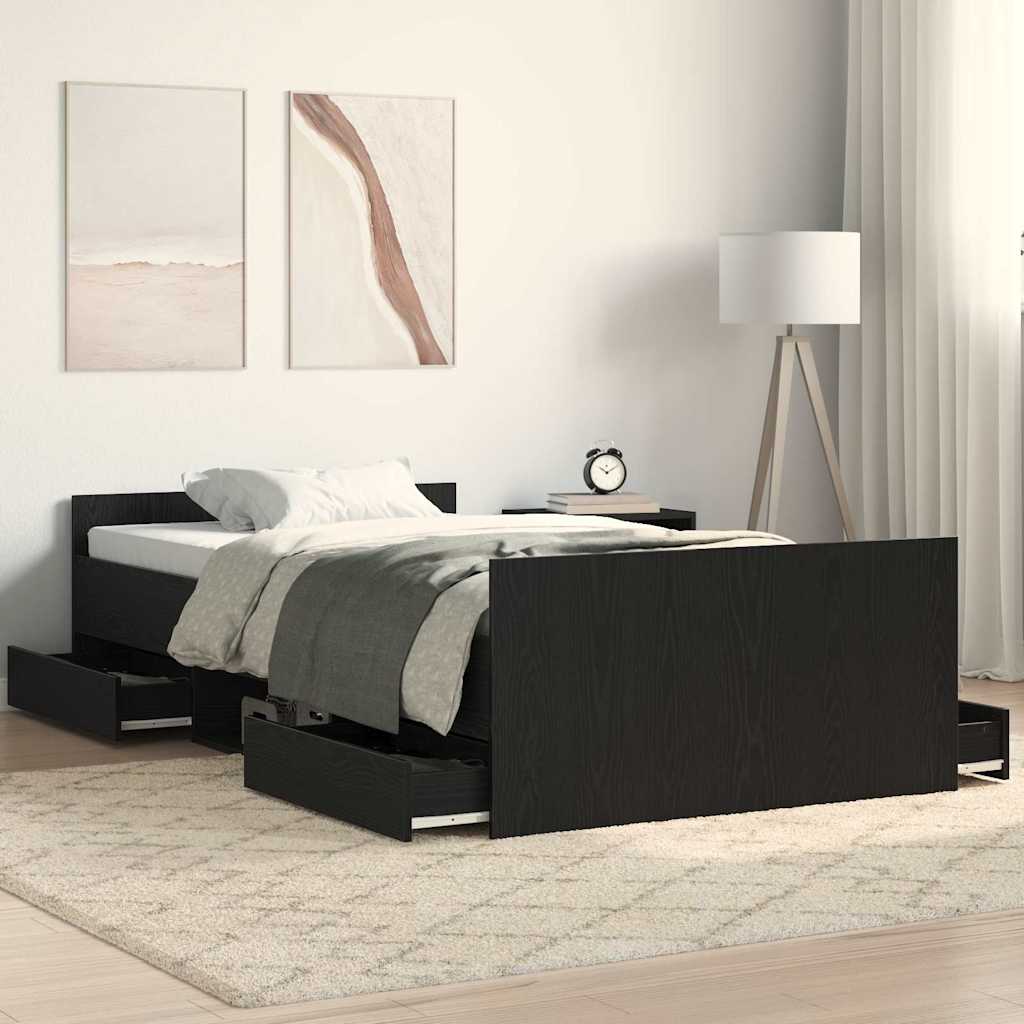 Sängram Med Låda Svart Ek 193 X 93 X 50 Cm Konstruerat Trä