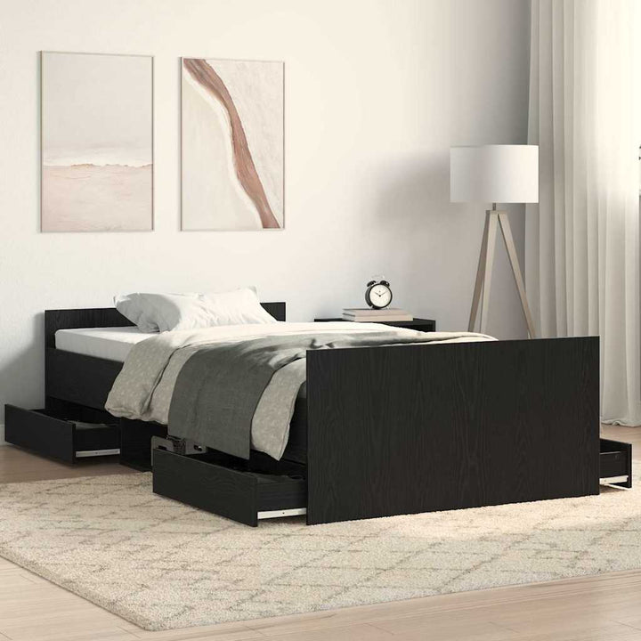 Sängram Med Låda Svart Ek 193 X 93 X 50 Cm Konstruerat Trä