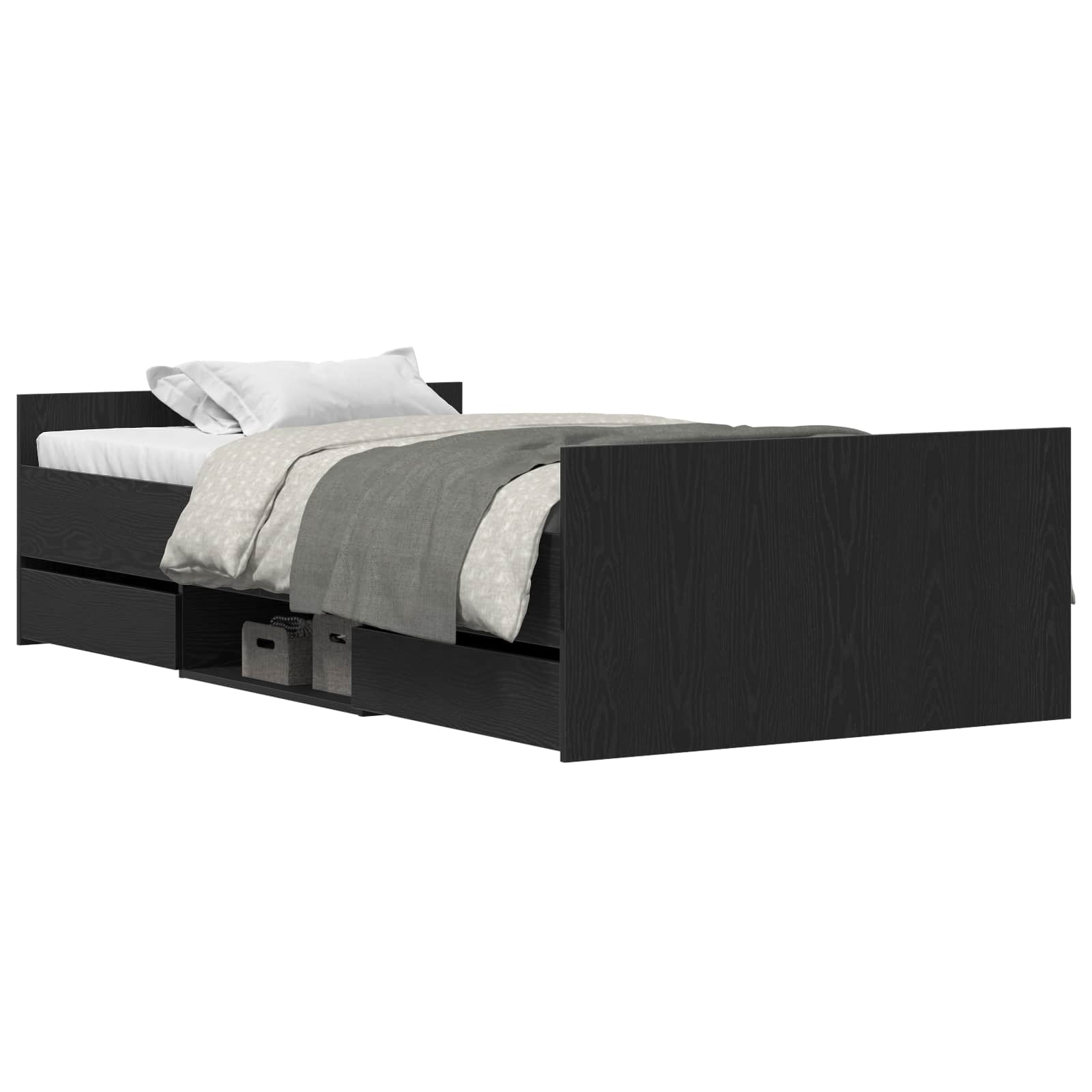 Sängram Med Låda Svart Ek 193 X 93 X 50 Cm Konstruerat Trä