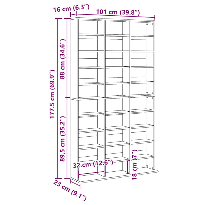 Cd Skåp Med Hylla Svart Ek 101 X 23 X 177,5 Cm Konstruerat Trä