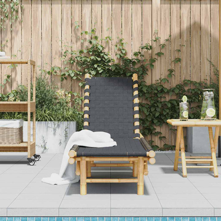 Solsäng Med Svart Vävd Rem 55X200X30 Cm Bambu