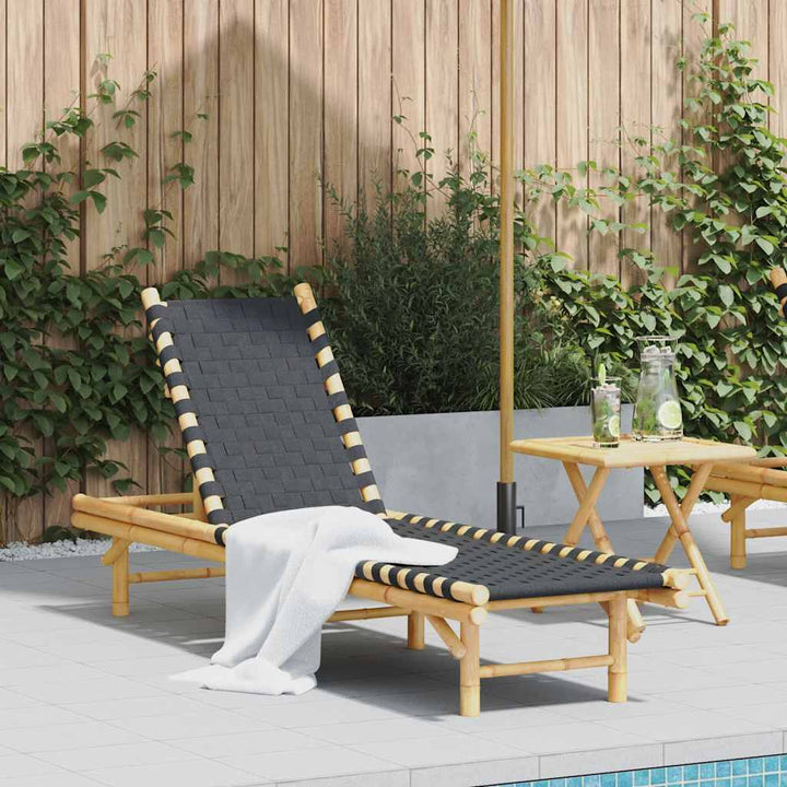 Solsäng Med Svart Vävd Rem 55X200X30 Cm Bambu