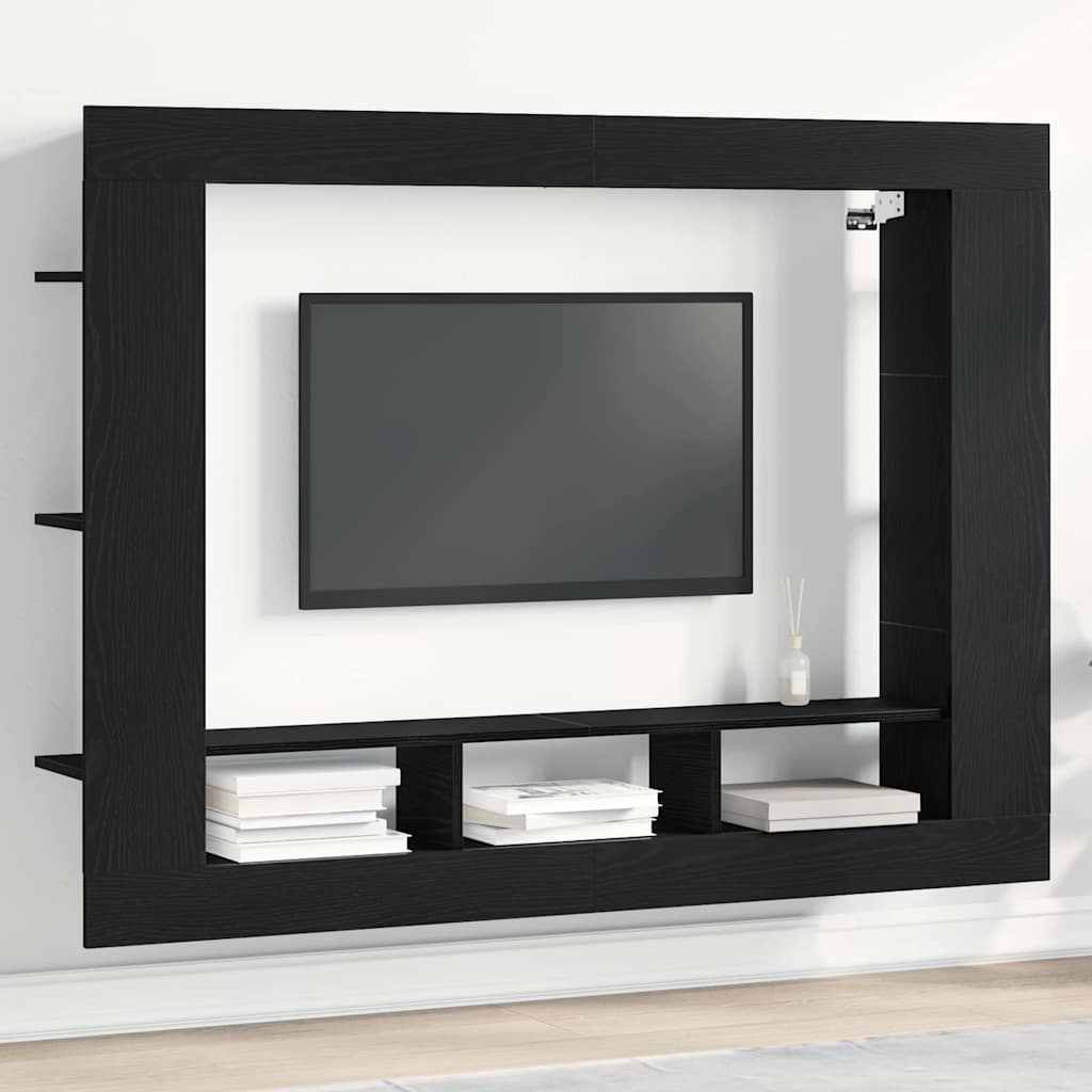 Tv-Skåp Väggmonterad Svart Ek 152 X 22 X 113 Cm Konstruerat Trä